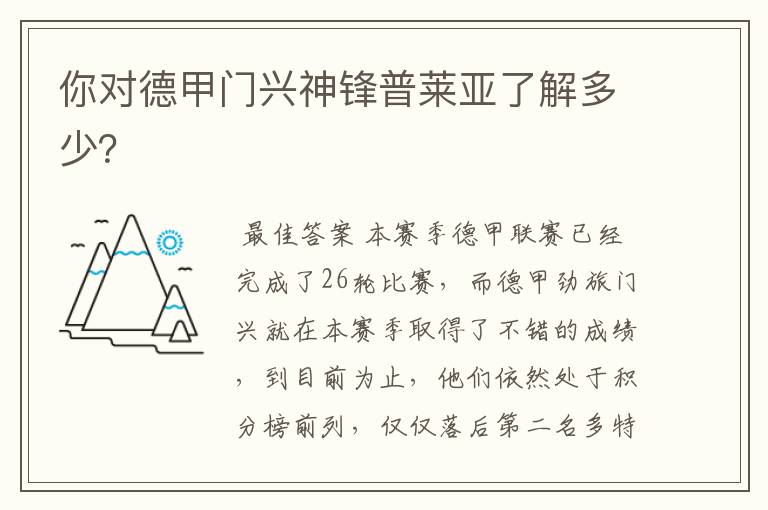 你对德甲门兴神锋普莱亚了解多少?