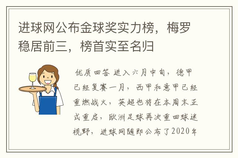 进球网公布金球奖实力榜,梅罗稳居前三,榜首实至名归