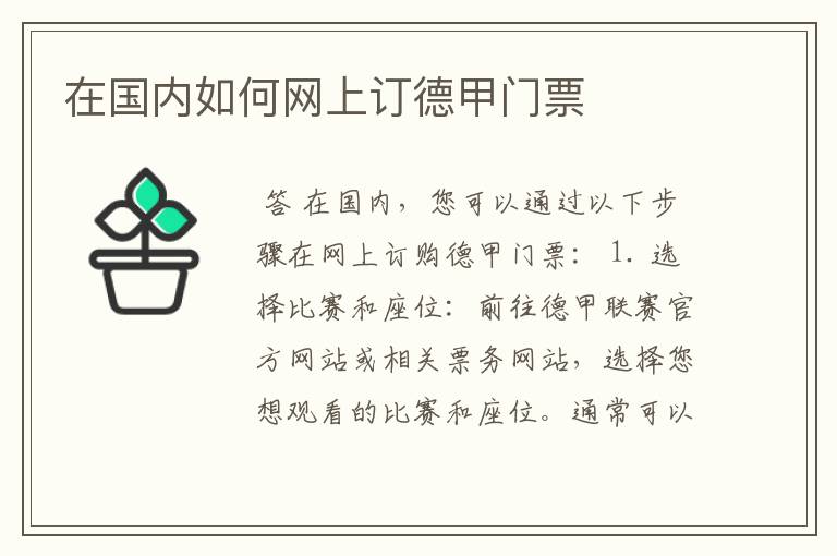 在国内如何网上订德甲门票