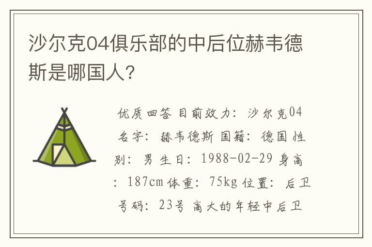 沙尔克04俱乐部的中后位赫韦德斯是哪国人?