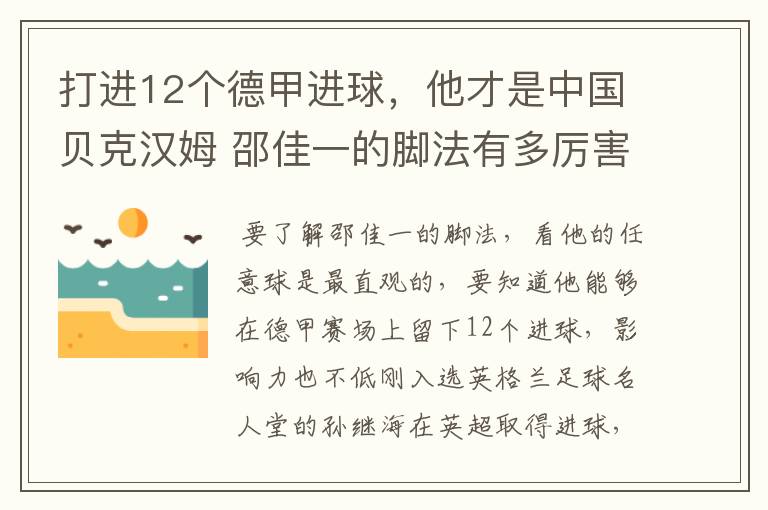 打进12个德甲进球,他才是中国贝克汉姆 邵佳一的脚法有多厉害