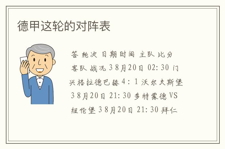 德甲这轮的对阵表
