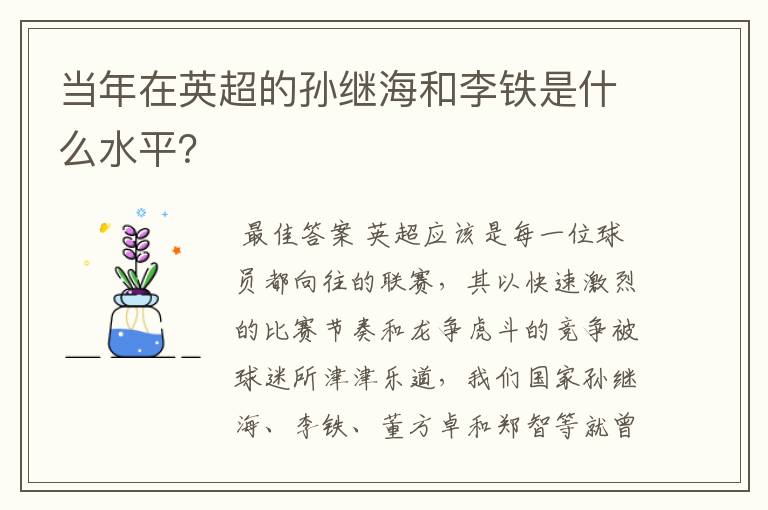 当年在英超的孙继海和李铁是什么水平?