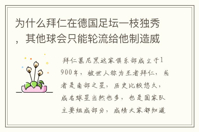 为什么拜仁在德国足坛一枝独秀,其他球会只能轮流给他制造威胁?