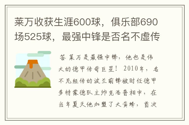 莱万收获生涯600球,俱乐部690场525球,最强中锋是否名不虚传?