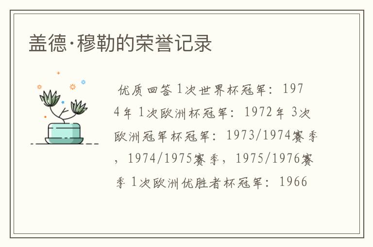 盖德·穆勒的荣誉记录