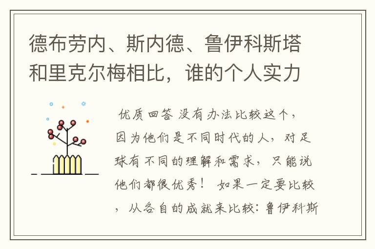 德布劳内、斯内德、鲁伊科斯塔和里克尔梅相比,谁的个人实力最强?