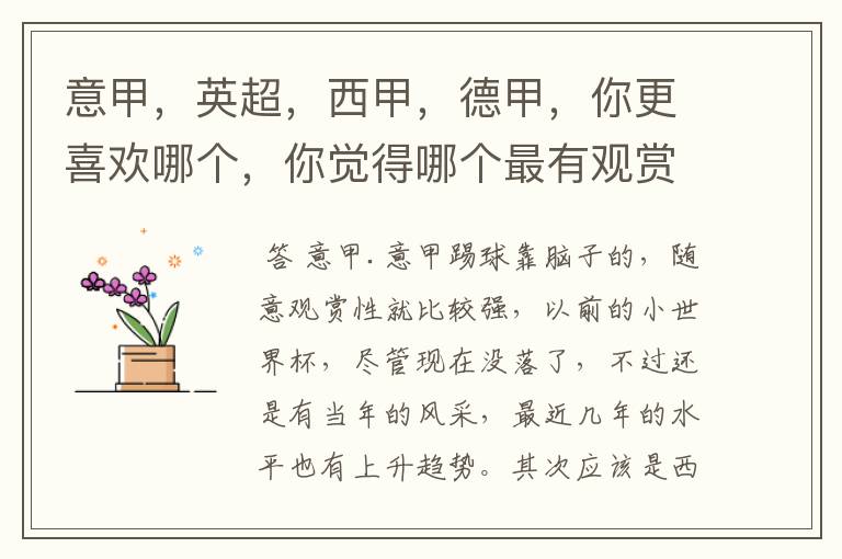 意甲,英超,西甲,德甲,你更喜欢哪个,你觉得哪个最有观赏性