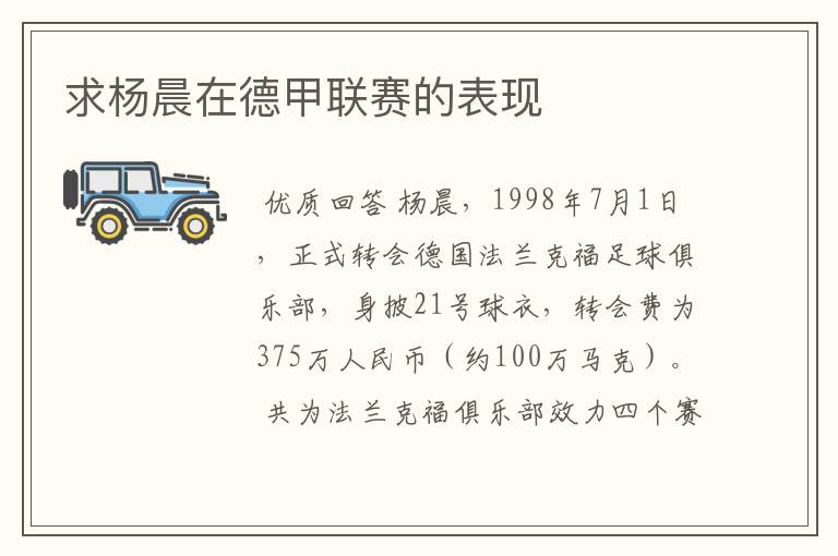 求杨晨在德甲联赛的表现