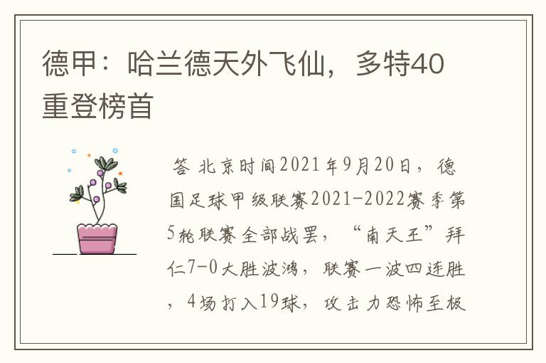 德甲:哈兰德天外飞仙,多特40重登榜首