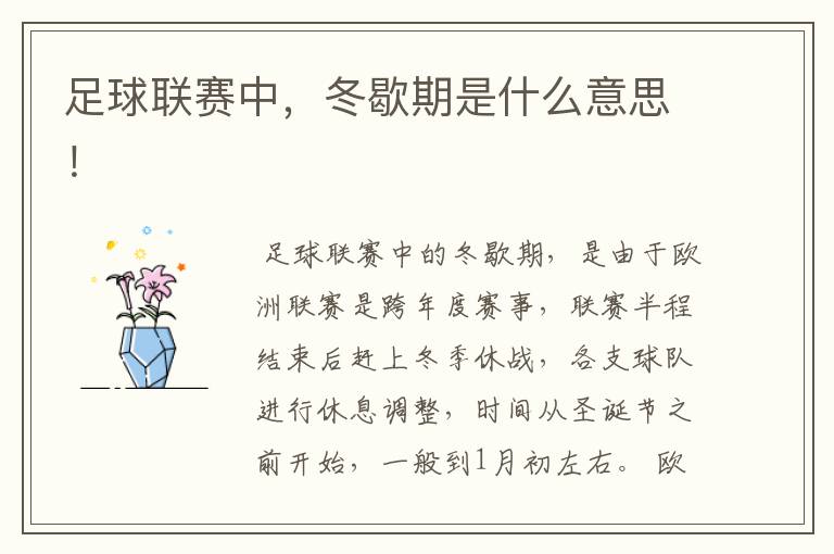 足球联赛中,冬歇期是什么意思!