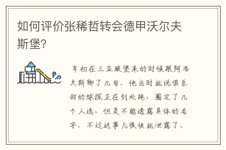 如何评价张稀哲转会德甲沃尔夫斯堡?