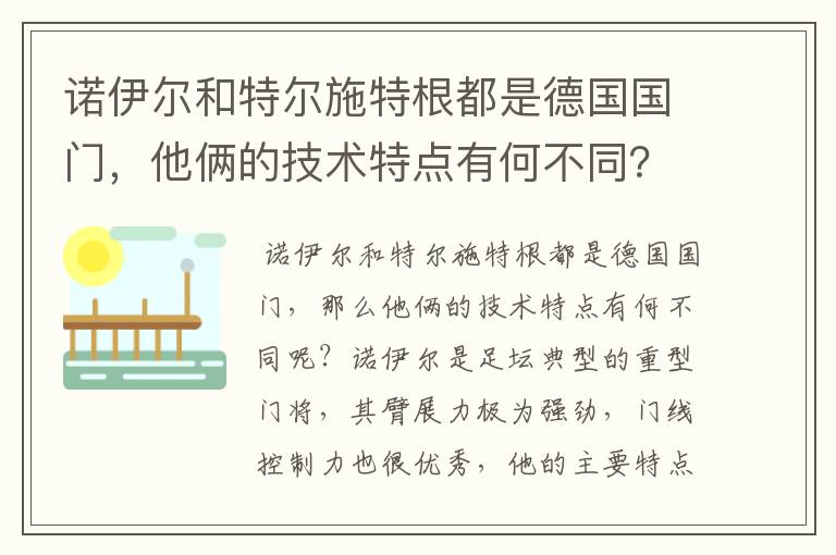 诺伊尔和特尔施特根都是德国国门,他俩的技术特点有何不同?