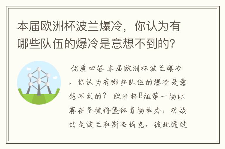 本届欧洲杯波兰爆冷,你认为有哪些队伍的爆冷是意想不到的?