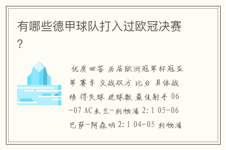 有哪些德甲球队打入过欧冠决赛?