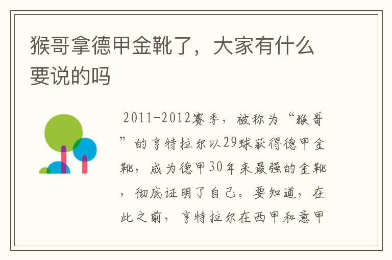猴哥拿德甲金靴了，大家有什么要说的吗