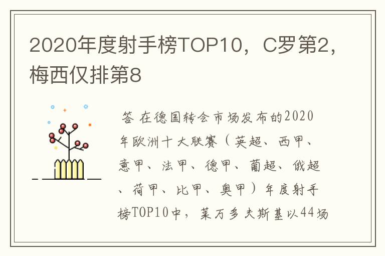 2020年度射手榜TOP10,C罗第2,梅西仅排第8