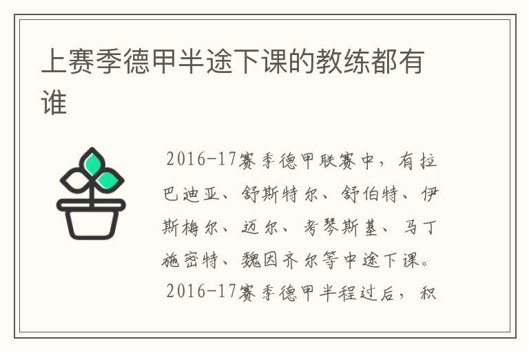 上赛季德甲半途下课的教练都有谁