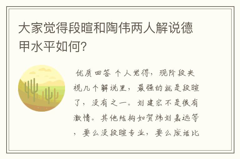大家觉得段暄和陶伟两人解说德甲水平如何?