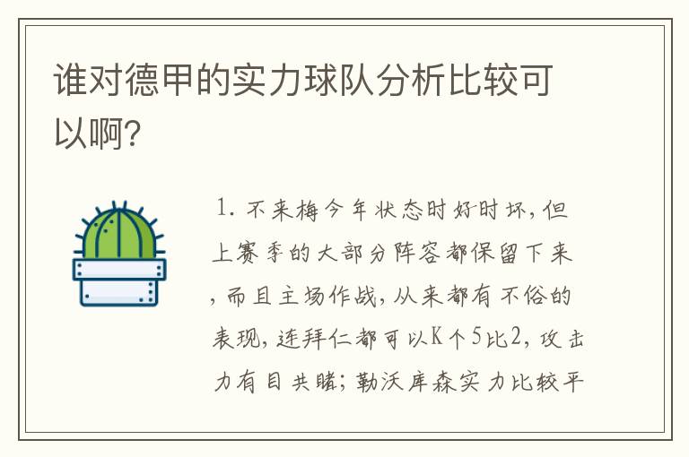 谁对德甲的实力球队分析比较可以啊?