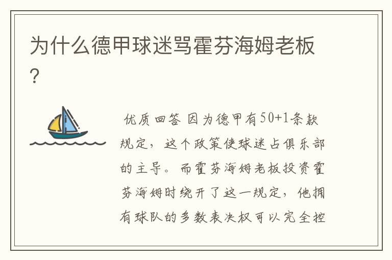 为什么德甲球迷骂霍芬海姆老板?