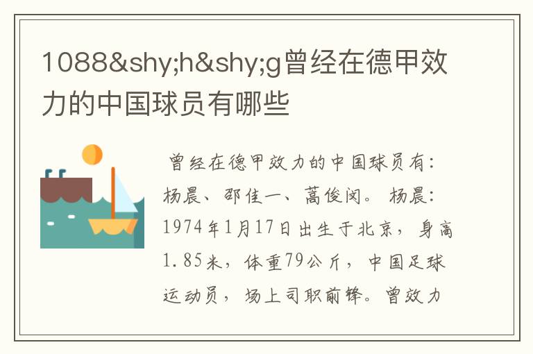 1088hg曾经在德甲效力的中国球员有哪些