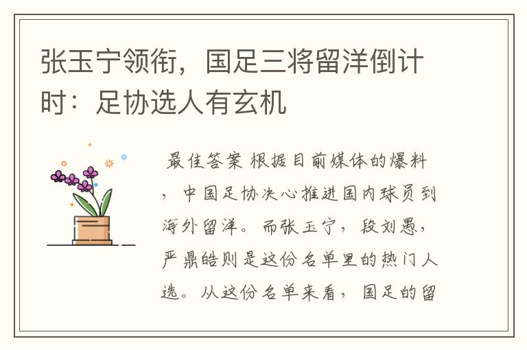 张玉宁领衔,国足三将留洋倒计时:足协选人有玄机