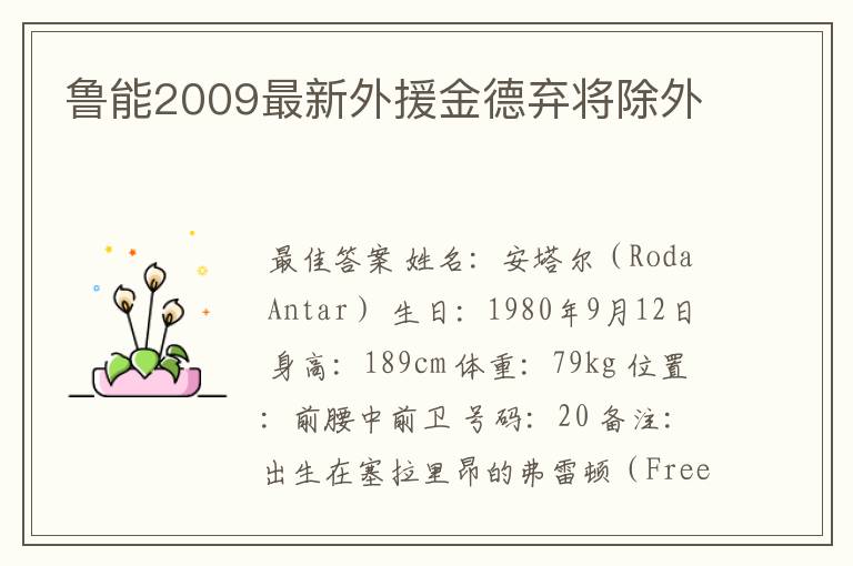 鲁能2009最新外援金德弃将除外