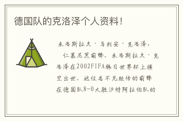 德国队的克洛泽个人资料!