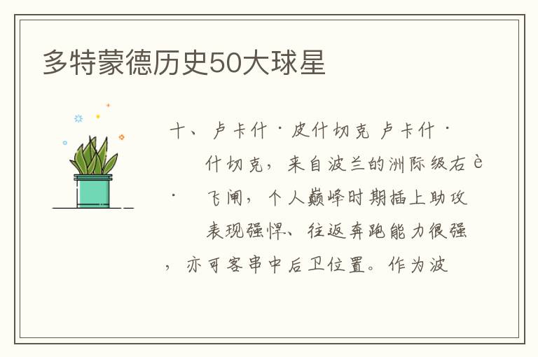 多特蒙德历史50大球星