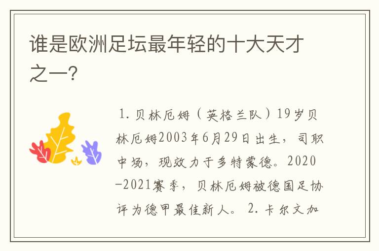 谁是欧洲足坛最年轻的十大天才之一?