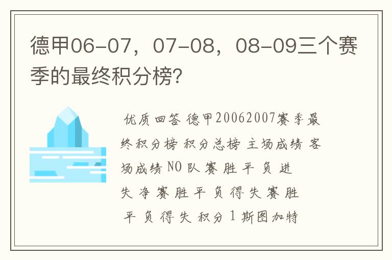 德甲06-07,07-08,08-09三个赛季的最终积分榜?