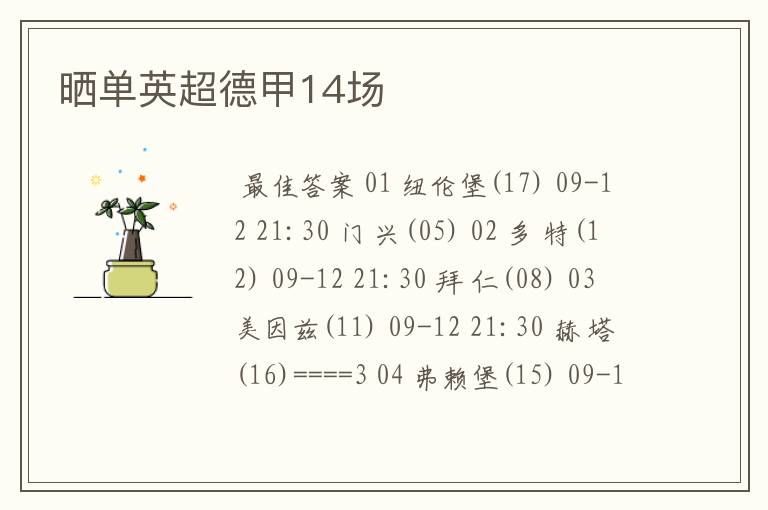 晒单英超德甲14场