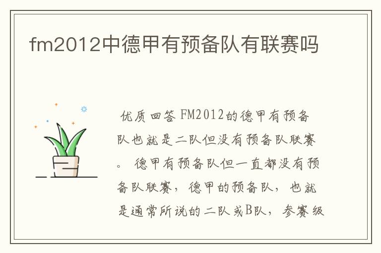 fm2012中德甲有预备队有联赛吗