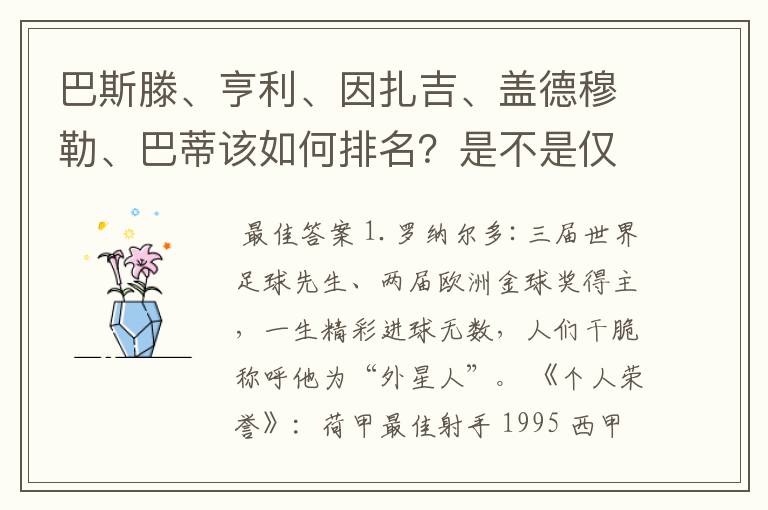 巴斯滕、亨利、因扎吉、盖德穆勒、巴蒂该如何排名?是不是仅次于罗纳尔多的超级射手