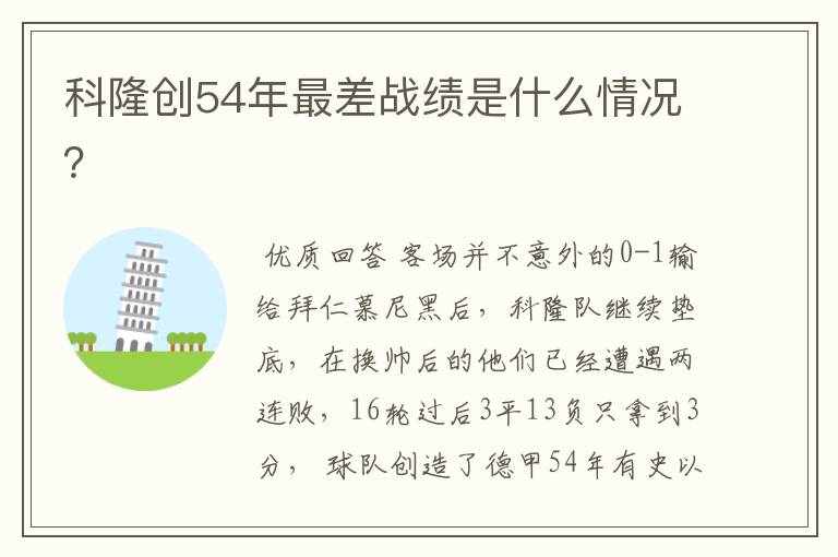 科隆创54年最差战绩是什么情况?