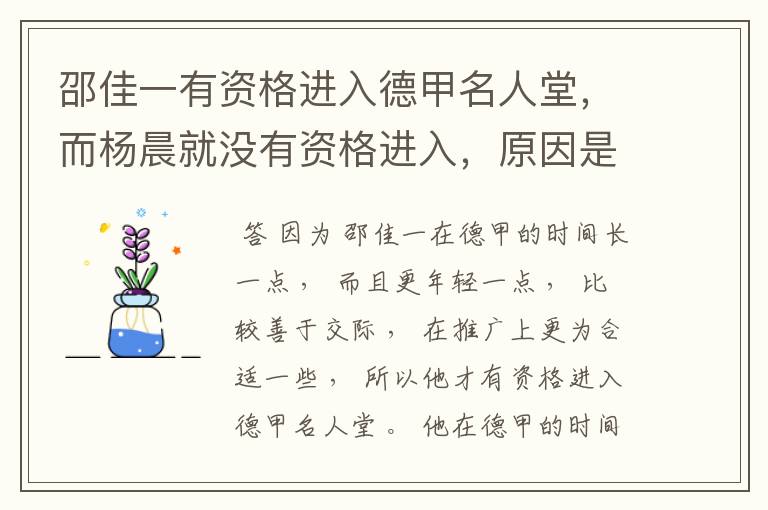 邵佳一有资格进入德甲名人堂,而杨晨就没有资格进入,原因是什么?