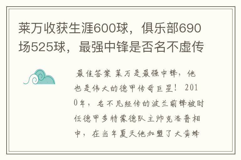 莱万收获生涯600球,俱乐部690场525球,最强中锋是否名不虚传?