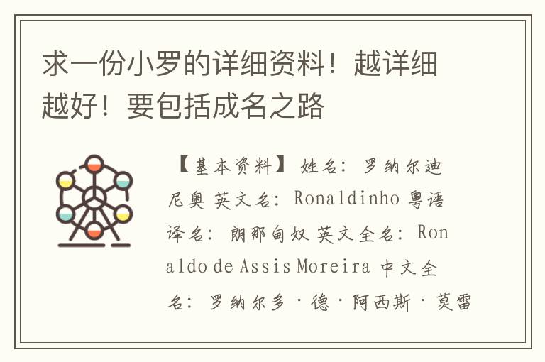 求一份小罗的详细资料!越详细越好!要包括成名之路