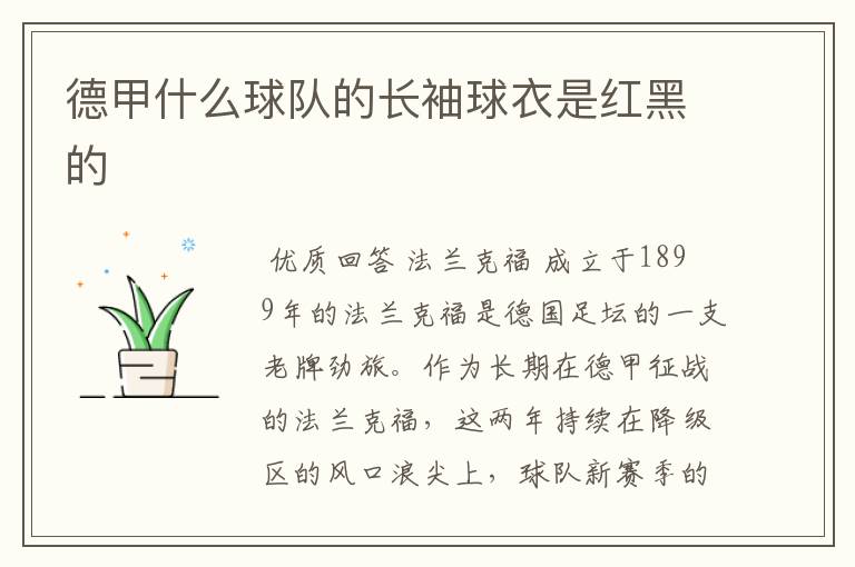 德甲什么球队的长袖球衣是红黑的