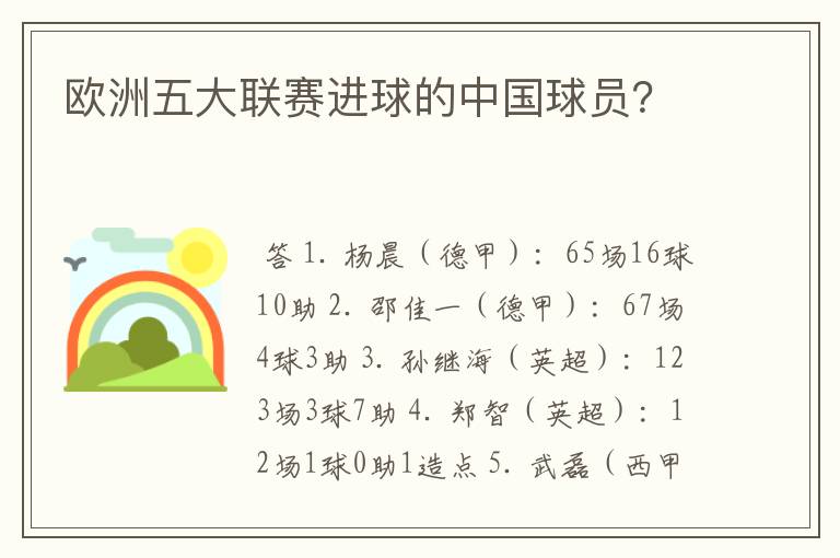 欧洲五大联赛进球的中国球员?