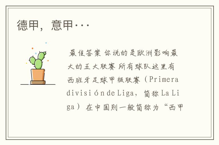 德甲,意甲···