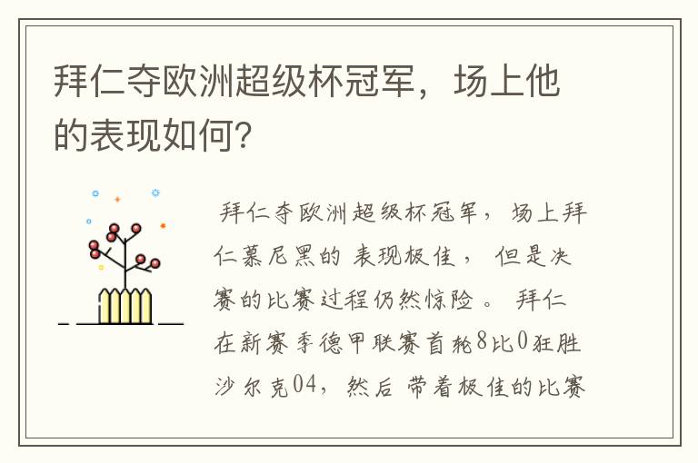 拜仁夺欧洲超级杯冠军,场上他的表现如何?
