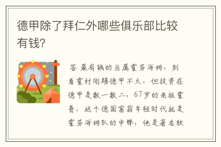 德甲除了拜仁外哪些俱乐部比较有钱?