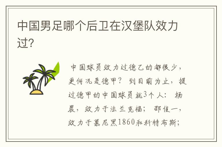 中国男足哪个后卫在汉堡队效力过?