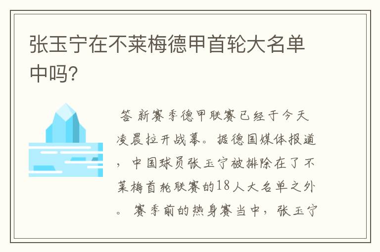 张玉宁在不莱梅德甲首轮大名单中吗?