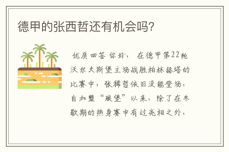 德甲的张西哲还有机会吗?