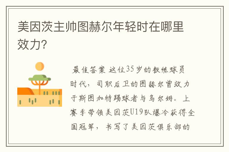 美因茨主帅图赫尔年轻时在哪里效力?