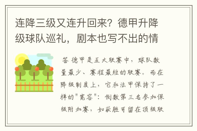 连降三级又连升回来?德甲升降级球队巡礼,剧本也写不出的情节