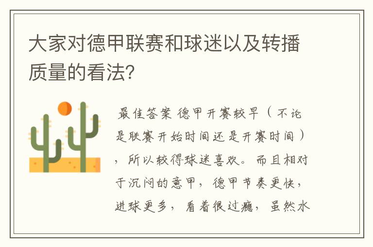 大家对德甲联赛和球迷以及转播质量的看法?